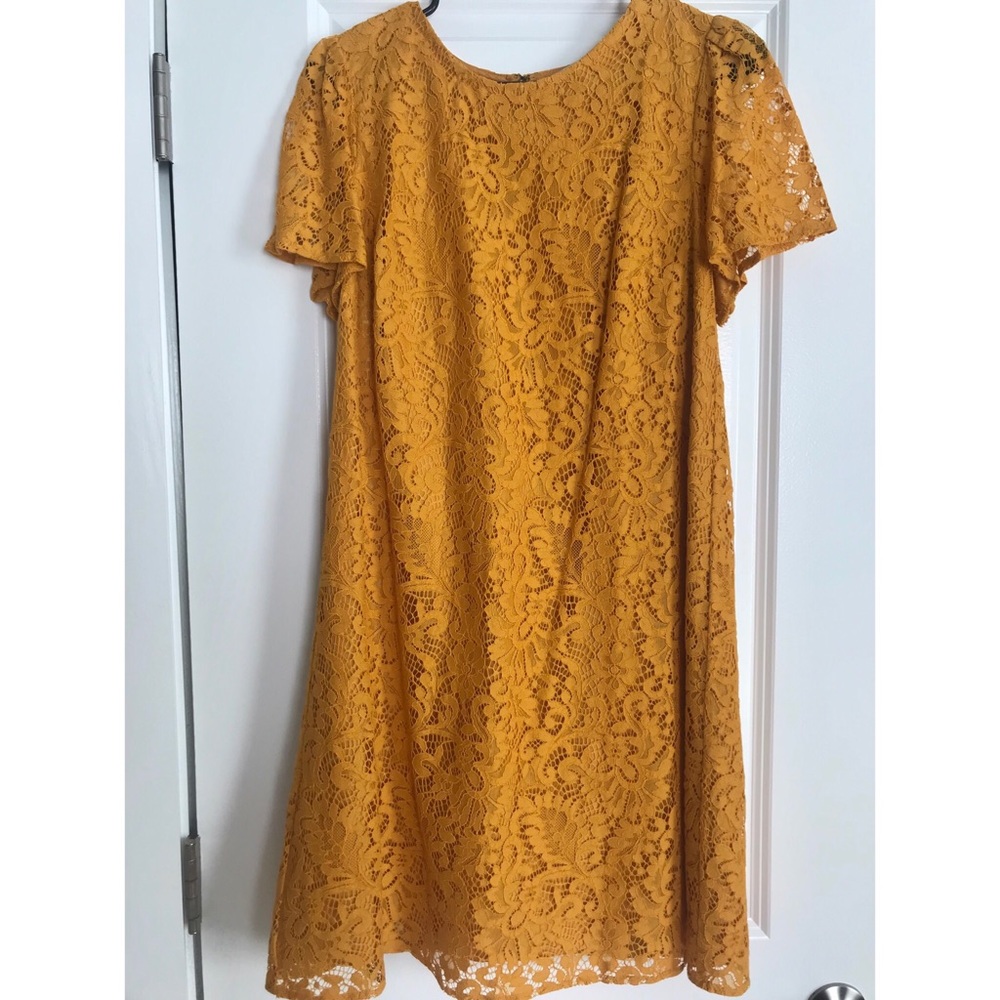 Loft Flutter Lace Dress in Golden Yellow